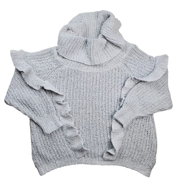 Express Sweaters - EXPRESS Light Grey Cowl Neck Ruffled Sweater